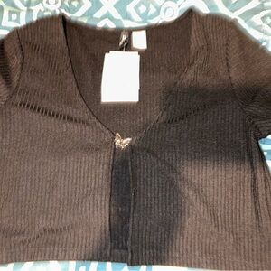 New Black Ribbed Women's Top